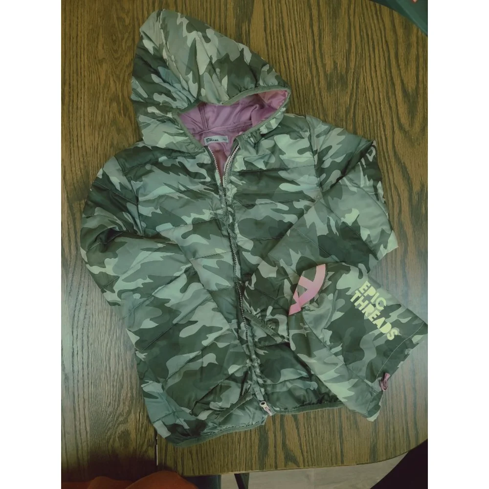 Epic Threads Girls Camo Hooded Puffer Jacket L